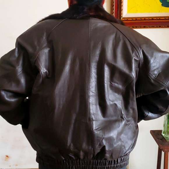 Reversable Ranch Mink Leather Bomber Jacket - Picture 2 of 14